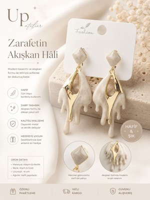 Up Atelier Zarafetin Akışkan Hali Sedefli Beyaz Renk Küpe