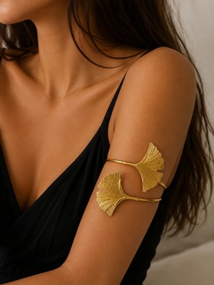 Girift Vintage Stel Yaprak Figürlü Üst Kol Bileziği Vücut Aksesuarı Pazu Kol Takısı