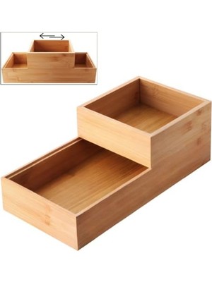 Die Grup Deconox 2'li Çok Amaçlı Bambu Organizer Set - Büyük ve Küçük Boy Banyo, Mutfak ve Ofis Düzenleyici Kutu - Ahşap Dekoratif Saklama Seti (33X16X12 cm & 15X15X6 Cm)