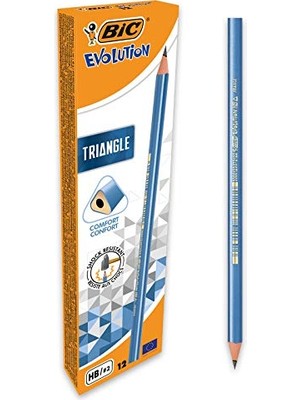 Die Grup Bıc Evolution Üçgen Kurşun Kalem 12'li Kutu, Kıymık Oluşturmaz, Çiğnemeye Karşı Dayanıklı, Kolay Açılır