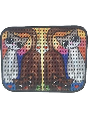 Die Grup Elekli Desenli Kedi Tuvalet Önü Paspası 60 x 45 cm Kahve Beyaz Kedi