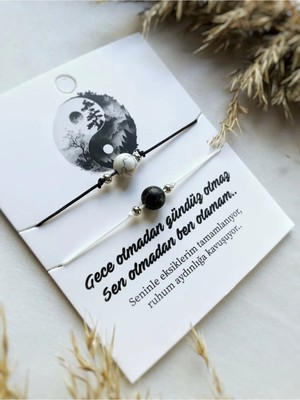 Atölye Merdiven Ying Yang Çift Bilekliği 2li Unisex Doğaltaş Bileklik Seti