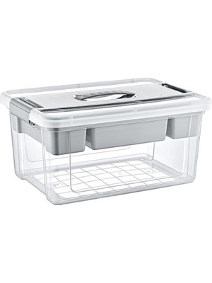 Die Grup Büyük Boy Bölmeli Organizer Kutu 16 Litre - Şeffaf Tasarım Saklama Kabı - Ev Araba Saklama Kutusu - Ev Banyo Düzenleyici, Dolap Düzenleyici, Saklama, Kutu, Organizer (16 Litre)