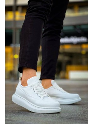 Joy Ayakkabı JY814 Axel Bağcıklı Cilt Erkek Günlük Sneaker Ayakkabı Cbt Beyaz