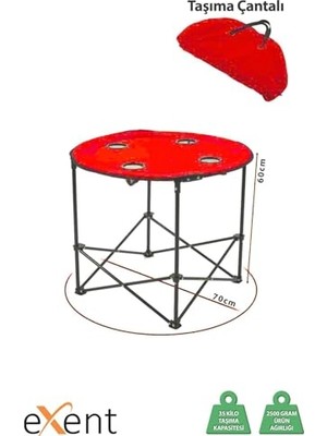Die Grup 70 x 60 cm Yuvarlak Katlanır Taşıma Çantalı Kamp Maı Piknik Maı-Kırmızı
