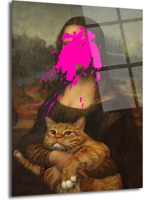 GLAZELLA Asi Mona Lisa ve Kedi Pop Art Cam Tablo