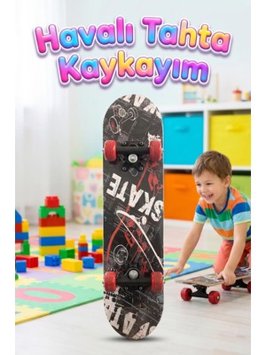 Farbu Oyuncak Skate Desenli Rulmanlı 4 Tekerlekli Başlangıç Kaykayı Konforlu Eğlenceli Ahşap Çocuk Skateboard