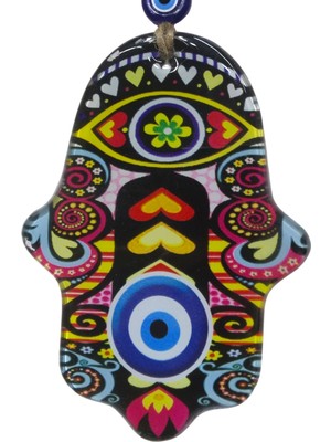 Mixperi Renkli Cam Hamsa Eli Duvar Dekoru - Nazar Boncuklu Jüt Ipli Süs 10X15 cm