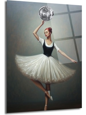 GLAZELLA Balerin ve Disko Topu Modern Sanat Cam Tablo