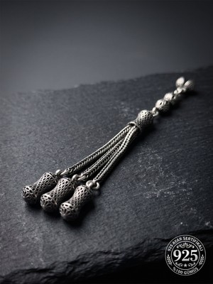 Roza Silver 925 Ayar Gümüş Otantik Işleme Vazo Model 3lü Zincir Tesbih Püskülü
