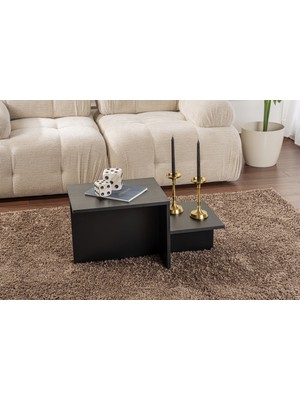 Rani Home Orta Sehpa Ahşap Desenli Siyah 80 cm AB-5259
