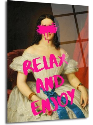 GLAZELLA Relax And Enjoy Pop Art Kadın Portresi Cam Tablo