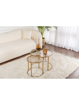 Rani Home Orta Sehpa Ikili Set Gold Metal Ayaklı Bronz Cam AB-5382