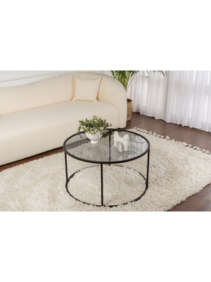 Rani Home Orta Sehpa Siyah Metal Ayaklı Füme Cam 80 cm AB-5380