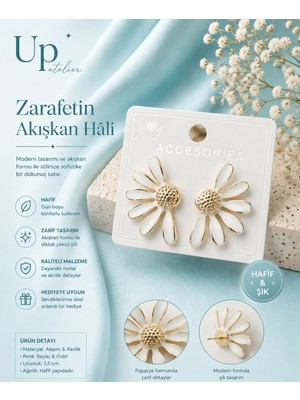 Up Atelier Gold Detaylı Beyaz Papatya Küpe