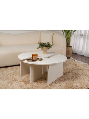 Rani Home Orta Sehpa Ahşap Desenli Beyaz 90 cm AB-5378