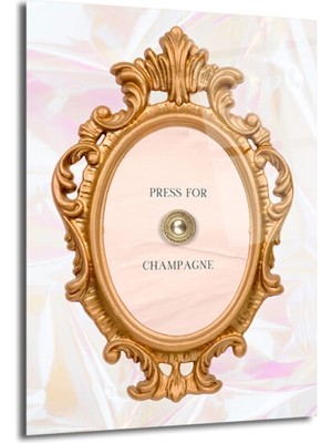 GLAZELLA Lüks Altın Çerçeveli 'press For Champagne' Cam Tablo