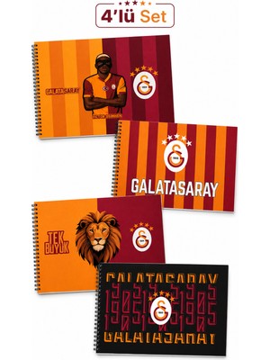 Galatasaray Lisanslı 4'lü Okul Resim Defteri Seti - 24X34 cm Spiralli 15 Yaprak Defter