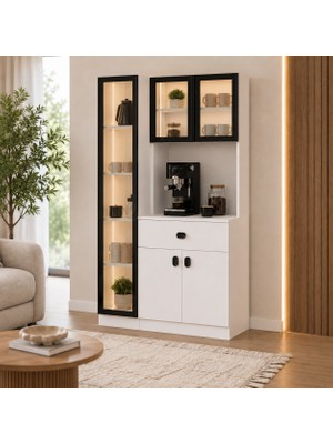Garaj Home Mocha Temperli Cam Ledli 3 Kapaklı Kahve Köşesi - Beyaz
