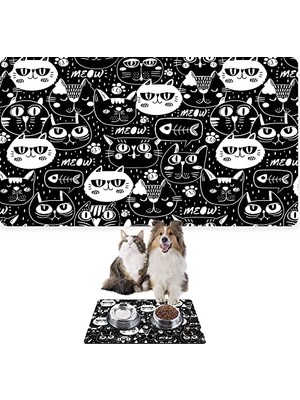 Die Grup Monnhein Mama ve Su Evcil Hayvan Beslenme Matı, Kolay Temizlenen Emici Su Geçirmez Kumaş, Küçük Orta Boy ve Büyük Kedi ve Köpekler Için Dayanıklı Köpek Kedi Paspas (40X60, Siyah Kedi)