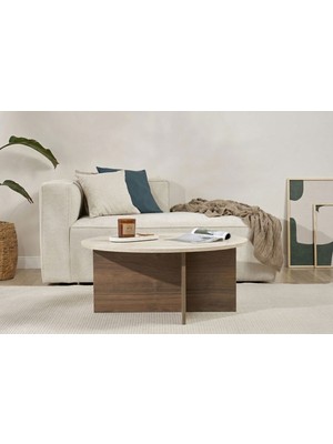 Rani Home Orta Sehpa Traverten - Venedik Cevizi 90 cm AB-5354
