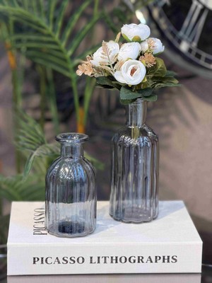 Elta Collection 2'li Füme Cam Vazo Seti Dekoratif Çiçek Vazosu Modern Şişe Vazo Salon Masa Konsol Süsleme