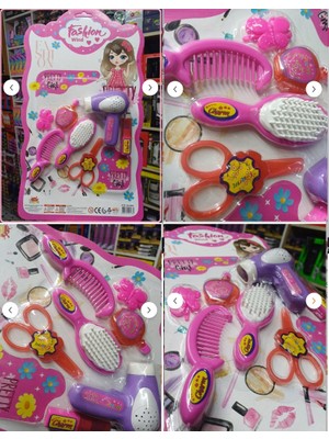 Oyuncak Sahili Kız Çocuk Oyuncak Güzellik Seti 7pcs Fön Makinası Parfüm Rimel Ayna Tarak Makas Büyük Fırça Evcilik