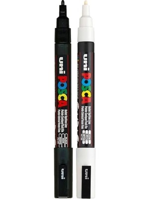 Die Grup Uni  Markör Kalem 3m Set 0.9-1.3 mm Keçe Uçlu, 2'li Set, Siyah/beyaz