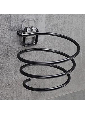 Die Grup Alper Banyo Yapışkanlı Siyah Fön Makinesi Askısı, Delmeden Montajlı Saç Kurutma Makinesi Tutucu, Şeffaf Tabanlı Banyo Düzenleyici