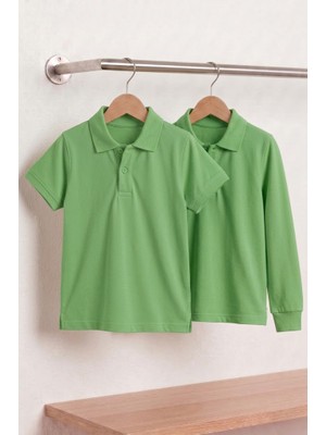 Nacar Store Unisex Çocuk Uzun ve Kısa Kollu Polo Yaka Okul Tişörtü 2\'li Set