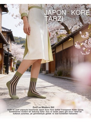 Bolero Kadın Japon Kore Tarzı Transparan Çorap Siyah Çizgili