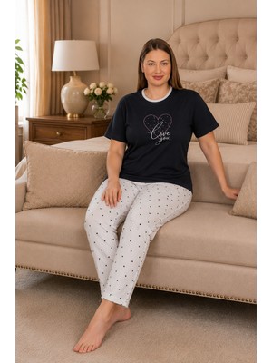 Ebru Tesettür Desenli Büyük Beden Pijama Takımı -11