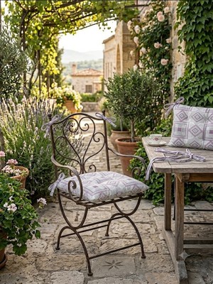 Erca Home Tekstil Ürünleri Boncuk Elyaf Dolgulu Ranforce Pamuklu Kumaş 1 Adet Bağcıklı Sandalye Minderi45 x 45
