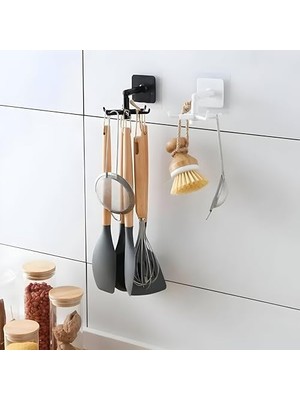 Die Grup 1 Adet 6 Kancalı 360° Döner Yapıştırmalı Askılık - Mutfak ve Banyo Organizeri, Kepçe, Havlu, Lif Askısı