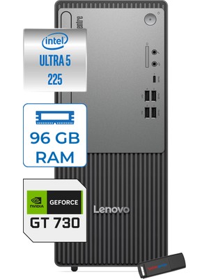 Lenovo Thinkcentre Neo 50T Gen 6 Intel Core Ultra 5 225 Upto 4.9ghz 96GB Ddr5 4tb SSD 4GB/GT730 Freedos Mini Tower Masaüstü Bilgisayar 13BD007UTR25F35+ZETTAUSBBELLEK