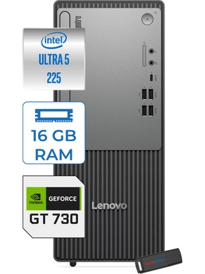 Lenovo Thinkcentre Neo 50T Gen 6 Intel Core Ultra 5 225 Upto 4.9ghz 16GB Ddr5 2tb SSD 4GB/GT730 WIN11HOME Mini Tower Masaüstü Bilgisayar 13BD007UTR25H04+ZETTAUSBBELLEK