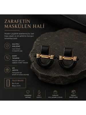 Up Atelier Gold Detaylı Zarafetin Maskülen Hali Siyah Küpe