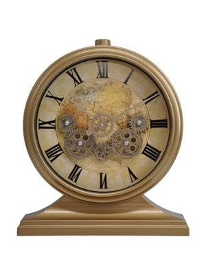 Die Grup Premium Serisi Modern Kadranlı Döner Çarklı 32X28 cm Ev ve Ofis Masa ve Duvar Saati Roma Rakamlı Harita Baskılı Gold