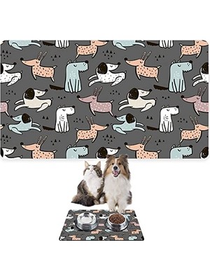 Die Grup Monnhein Mama ve Su Evcil Hayvan Beslenme Matı, Kolay Temizlenen Emici Su Geçirmez Kumaş, Küçük Orta Boy ve Büyük Kedi ve Köpekler Için Dayanıklı Köpek Kedi Paspas (50X35, Gri Renkli Köpekler)