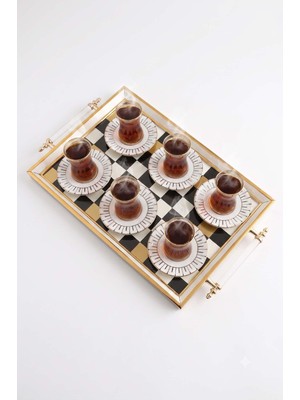 altabi Çay Takımı 6 Kişilik Seramik Tabaklı Çay Bardağı + Çay Tabağı + Çay Tepsisi