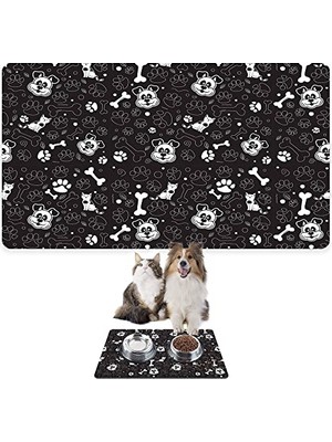 Die Grup Monnhein Mama ve Su Evcil Hayvan Beslenme Matı, Kolay Temizlenen Emici Su Geçirmez Kumaş, Küçük Orta Boy ve Büyük Kedi ve Köpekler Için Dayanıklı Köpek Kedi Paspas (40X60, Siyah Köpek Mat)