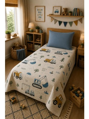 Evdek Bebek ve Çocuk Odası Build Town – Iş Makineleri Tek Kişilik Pike Takımı 160X230 cm 6ETD16