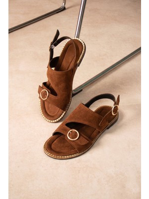 Albishoes Kadın Süet Tokalı Yazlık Kadın Şık Sandalet Anatomik Rahat Taban Kadın Sandalet Ayakkabı