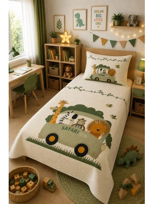 Evdek Bebek ve Çocuk Odası Jungle Ride – Orman Safari Tek Kişilik Pike Takımı 160X230 cm 6ETD15