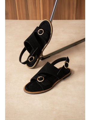 Albishoes Kadın Süet Tokalı Yazlık Kadın Şık Sandalet Anatomik Rahat Taban Kadın Sandalet Ayakkabı