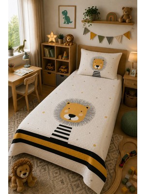 Evdek Bebek ve Çocuk Odası Little Lion – Minik Aslan Tek Kişilik Pike Takımı 160X230 cm 6etd8