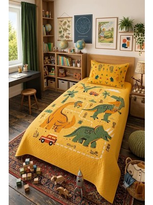 Evdek Bebek ve Çocuk Odası Dino Trail – Dinozor Tek Kişilik Pike Takımı 160X230 cm 6ETD11