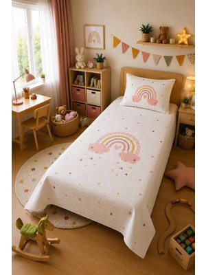 Evdek Bebek ve Çocuk Odası Rainbow Dream – Gökkuşağı Tek Kişilik Pike Takımı 160X230 cm 6etd5