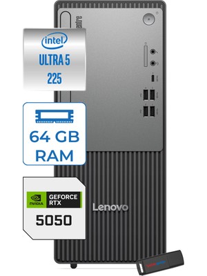 Lenovo Thinkcentre Neo 50T Gen 6 Intel Core Ultra 5 225 Upto 4.9ghz 64GB Ddr5 2tb SSD 8GB/RTX5050 WIN11PRO Mini Tower Masaüstü Bilgisayar 13BD007UTR24P24+ZETTAUSBBELLEK