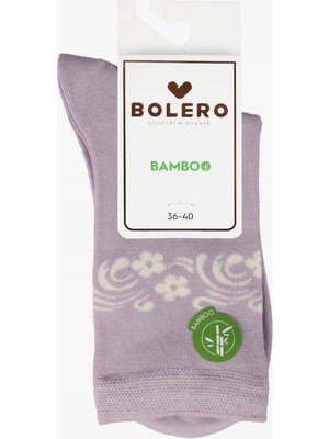 Bolero Kadın Premium Dikişsiz Bambu Çorap Konç Çiçekli Lila
